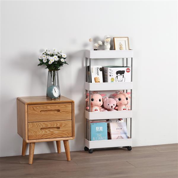 4-Layer Ultra-thin, Mobile Multi-functional Slim Storage Cart,Suitable for Kitchen, Bathroom, Laundry Room Narrow Place, Plastic and Stainless Steel, White - Torange