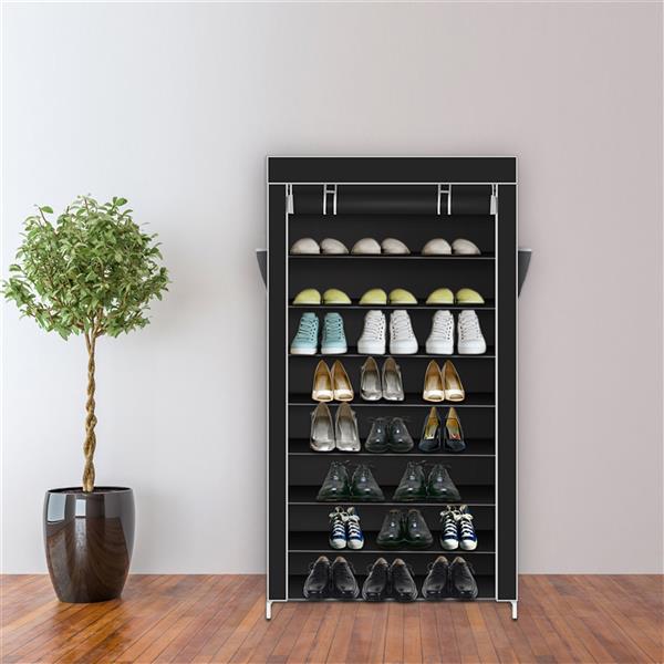 10 Tiers Shoe Rack with Dustproof Cover Closet Shoe Storage Cabinet Organizer Black - Torange