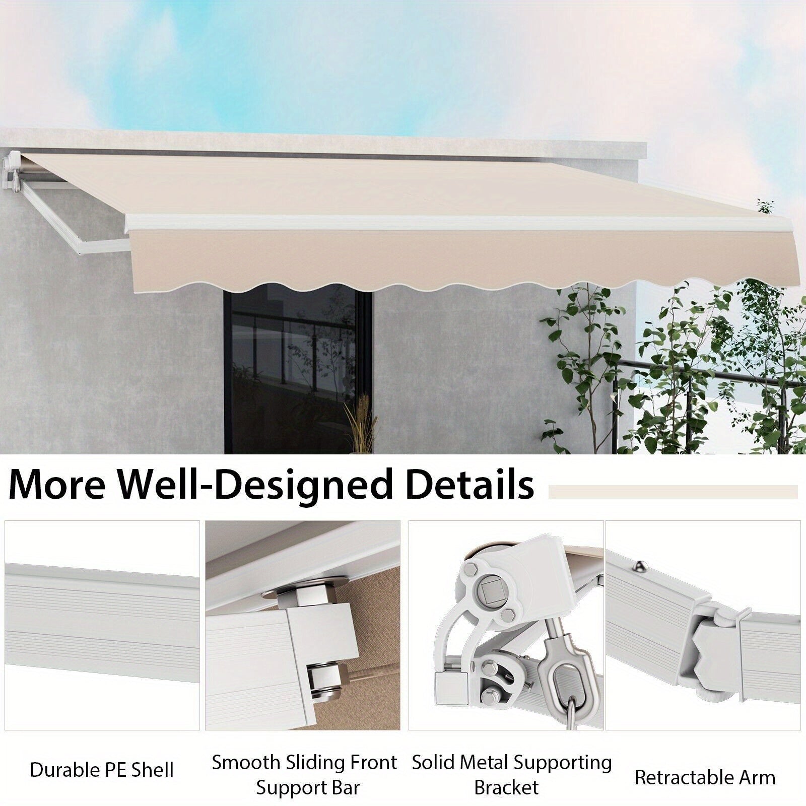 Costway 3.6 x 3m Patio Awning Manual Garden Canopy Sun Shade Retractable Shelter Outdoor - Torange