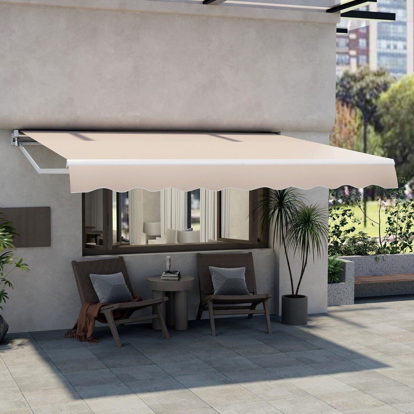 Costway 3.6 x 3m Patio Awning Manual Garden Canopy Sun Shade Retractable Shelter Outdoor - Torange