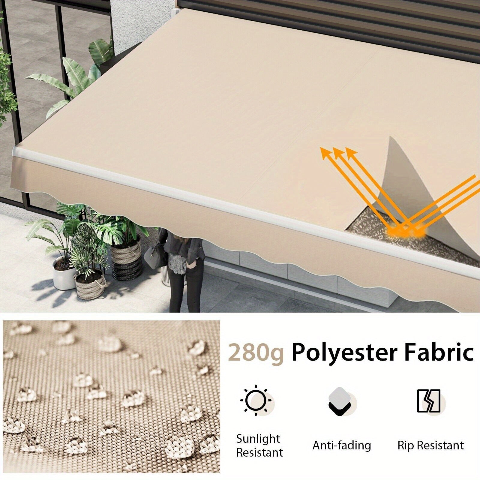 Costway 3.6 x 3m Patio Awning Manual Garden Canopy Sun Shade Retractable Shelter Outdoor - Torange