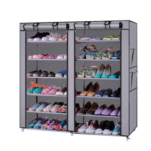 6-Row 2-Line 12 Lattices Non-woven Fabric Shoe Rack Gray - Torange