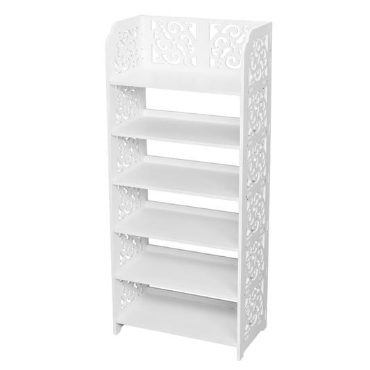 Wood-plastic Board Six Tiers Carved Shoe Rack White A - Torange