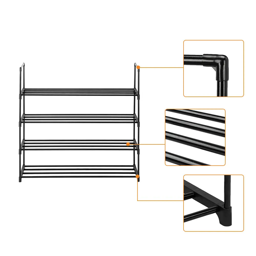 4 Tiers Shoe Rack Shoe Tower Shelf Storage Organizer For Bedroom, Entryway, Hallway, and Closet Black Color - Torange