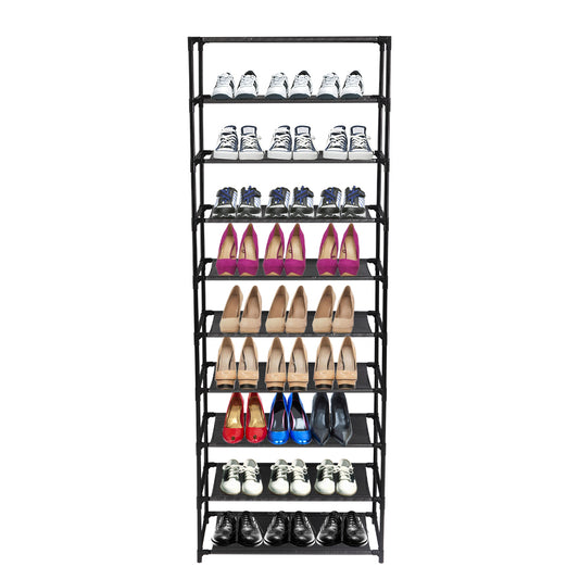 10 Tier Stackable Shoe Rack Storage Shelves - Stainless Steel Frame Holds 50 Pairs Of Shoes - Torange