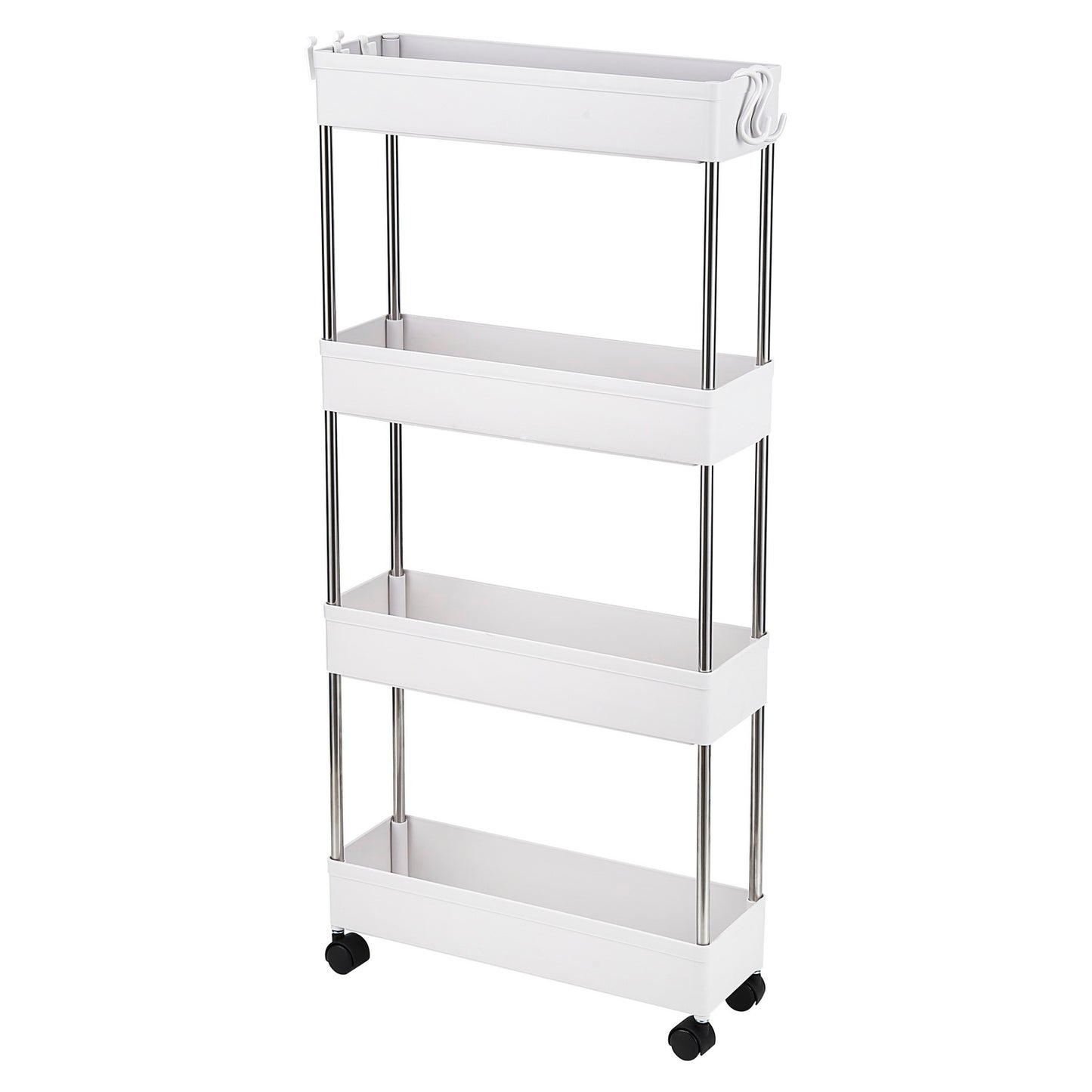 4-Layer Ultra-thin, Mobile Multi-functional Slim Storage Cart,Suitable for Kitchen, Bathroom, Laundry Room Narrow Place, Plastic and Stainless Steel, White - Torange