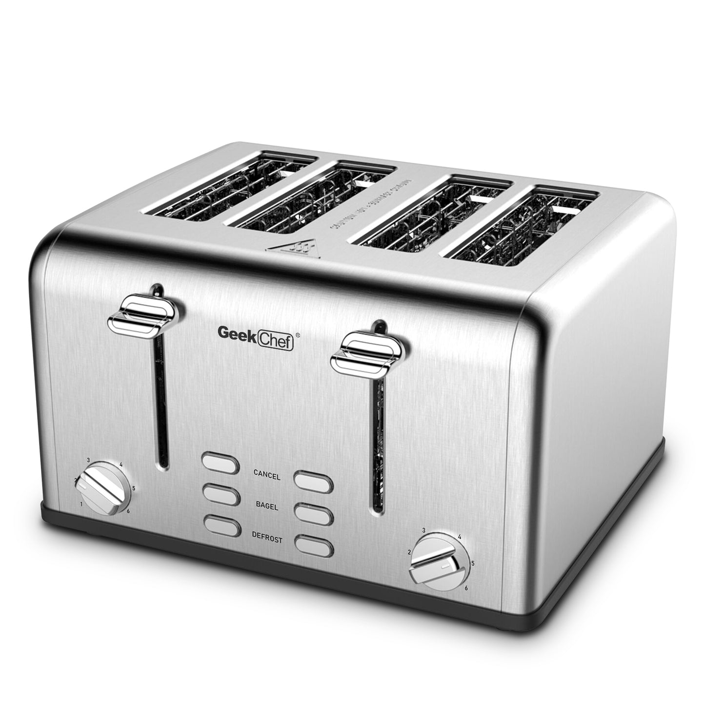 Toaster 4 Slice, Geek Chef Stainless Steel Extra-Wide Slot Toaster with Dual Control Panels of Bagel/Defrost/Cancel Function(Sliver-Black)Banned from selling on Amazon - Torange