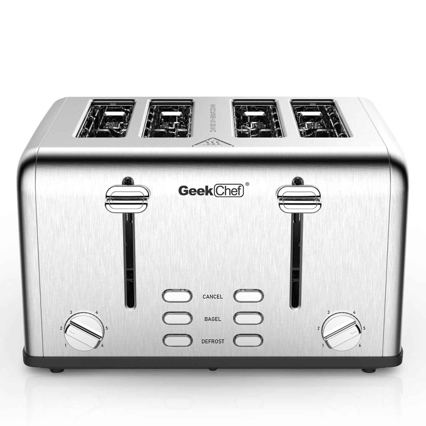 Toaster 4 Slice, Geek Chef Stainless Steel Extra-Wide Slot Toaster with Dual Control Panels of Bagel/Defrost/Cancel Function(Sliver-Black)Banned from selling on Amazon - Torange