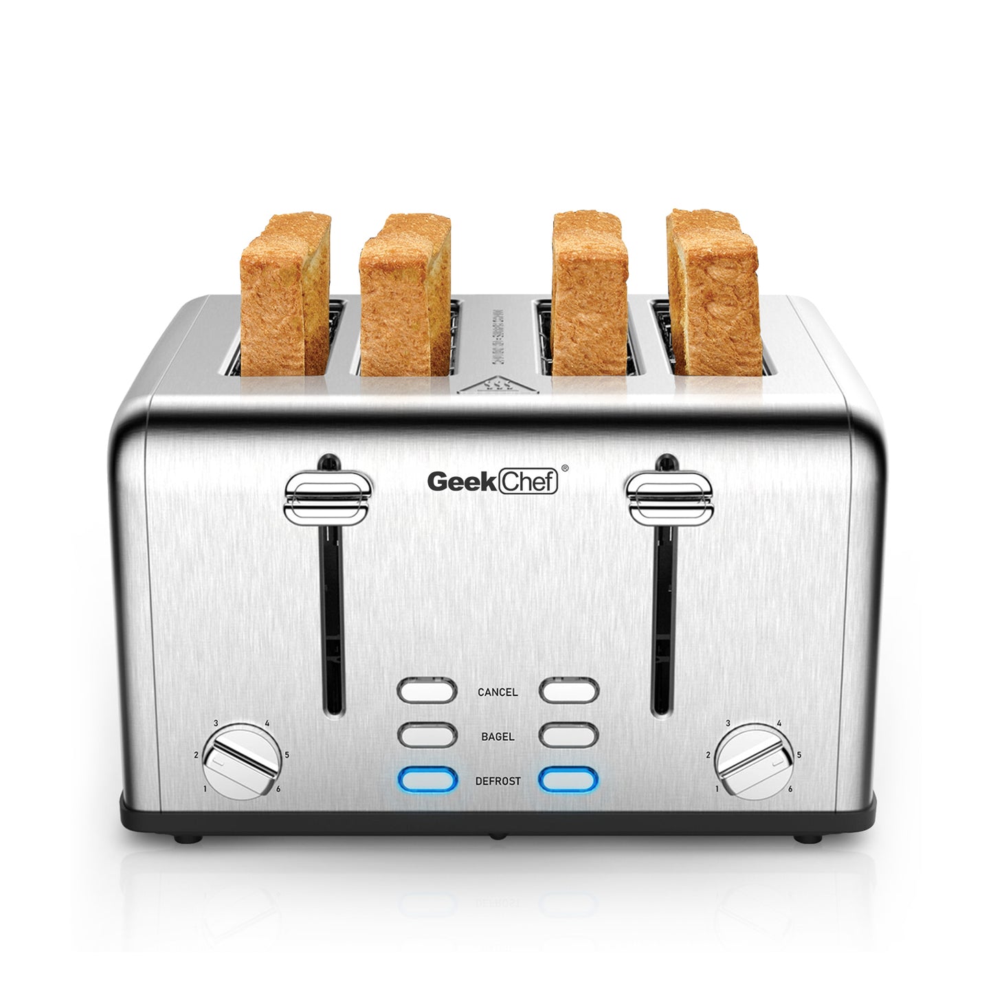 Toaster 4 Slice, Geek Chef Stainless Steel Extra-Wide Slot Toaster with Dual Control Panels of Bagel/Defrost/Cancel Function(Sliver-Black)Banned from selling on Amazon - Torange