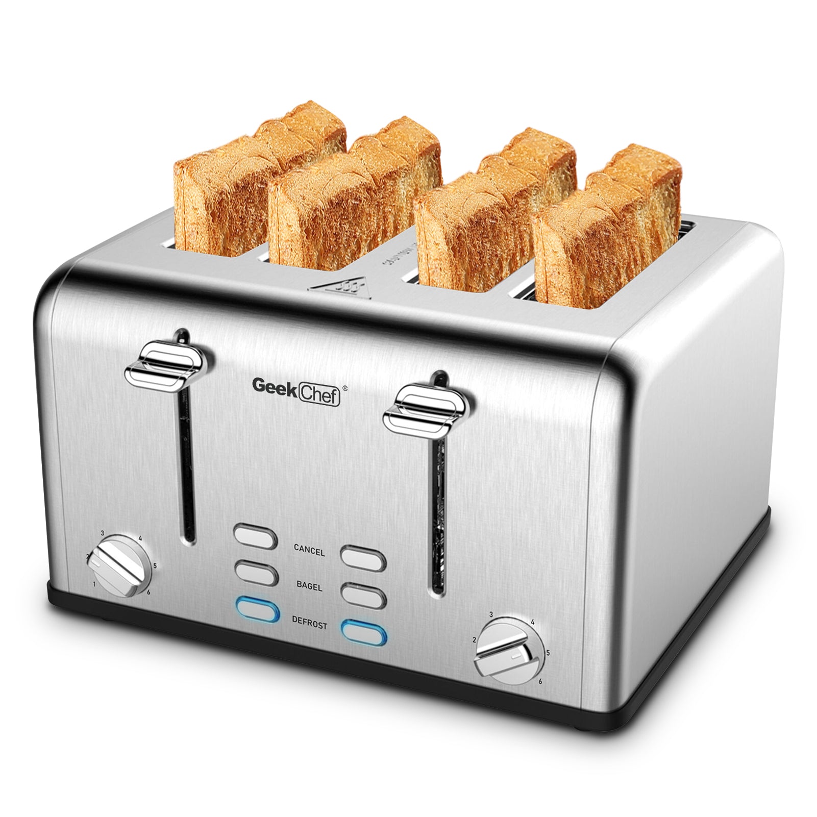 Toaster 4 Slice, Geek Chef Stainless Steel Extra-Wide Slot Toaster with Dual Control Panels of Bagel/Defrost/Cancel Function(Sliver-Black)Banned from selling on Amazon - Torange
