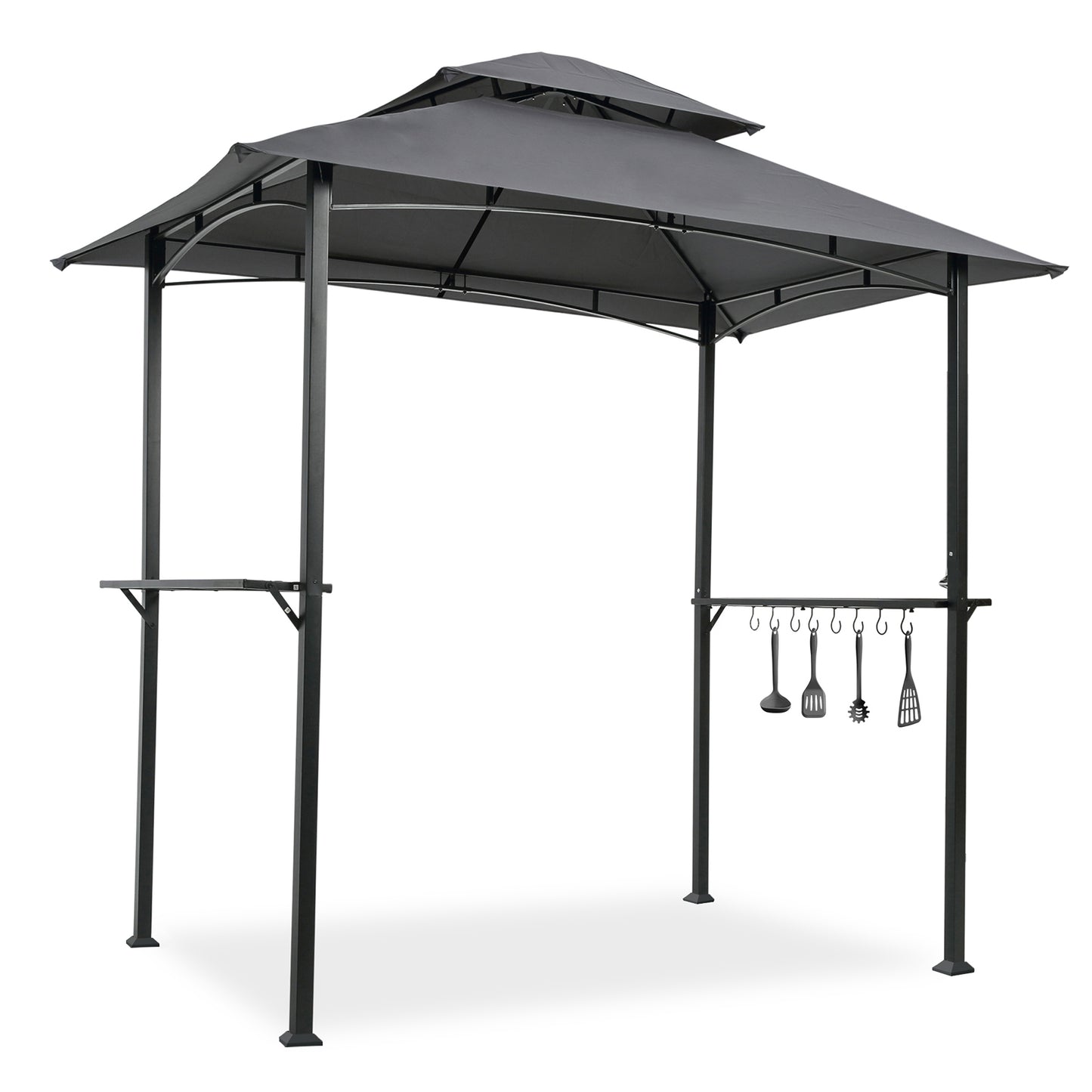 Outdoor Grill Gazebo 8 x 5 Ft, Shelter Tent, Double Tier Soft Top Canopy and Steel Frame with hook and Bar Counters, Grey [Sale to Temu is Banned.Weekend can not be shipped, order with caution] - Torange