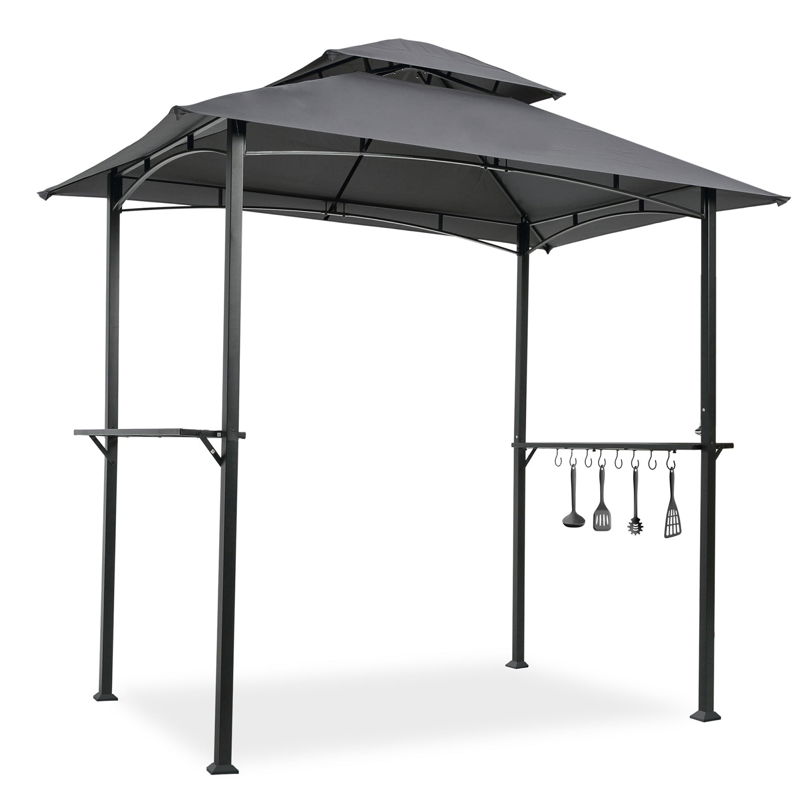 Outdoor Grill Gazebo 8 x 5 Ft, Shelter Tent, Double Tier Soft Top Canopy and Steel Frame with hook and Bar Counters, Grey [Sale to Temu is Banned.Weekend can not be shipped, order with caution] - Torange