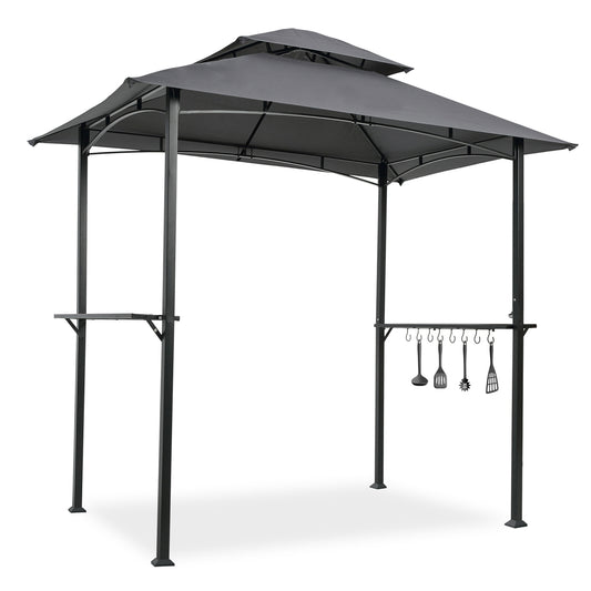 Outdoor Grill Gazebo 8 x 5 Ft, Shelter Tent, Double Tier Soft Top Canopy and Steel Frame with hook and Bar Counters, Grey [Sale to Temu is Banned.Weekend can not be shipped, order with caution] - Torange