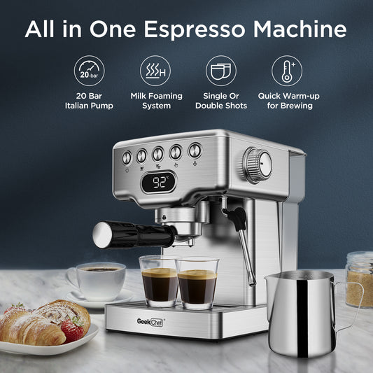 Geek Chef Espresso Machine,20 bar espresso machine with milk frothier for latte, cappuccino, Macchiato for home espresso maker,1.8L Water Tank, Stainless Steel Complimentary ESE Filter - Torange