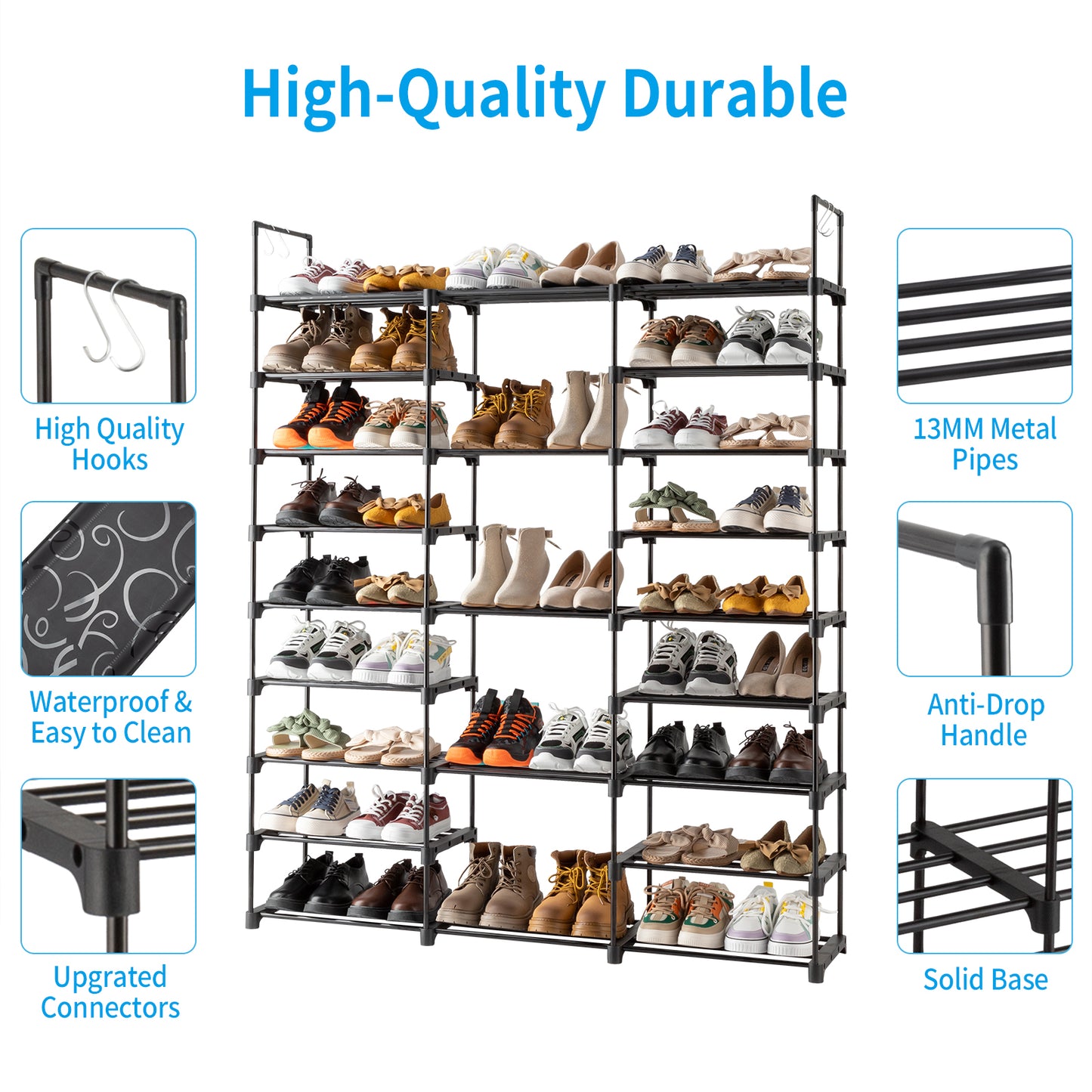 9 Tiers Shoe Rack Storage Organizer Shoe Shelf Organizer for Entryway Holds 50-55 Pairs Shoe, Stackable Shoe Cabinet Shoe Rack - Torange