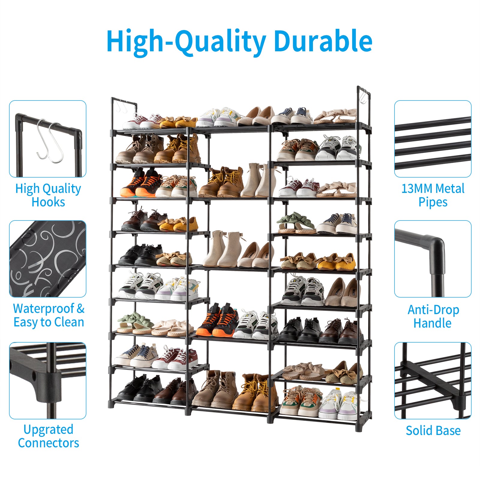 9 Tiers Shoe Rack Storage Organizer Shoe Shelf Organizer for Entryway Holds 50-55 Pairs Shoe, Stackable Shoe Cabinet Shoe Rack - Torange