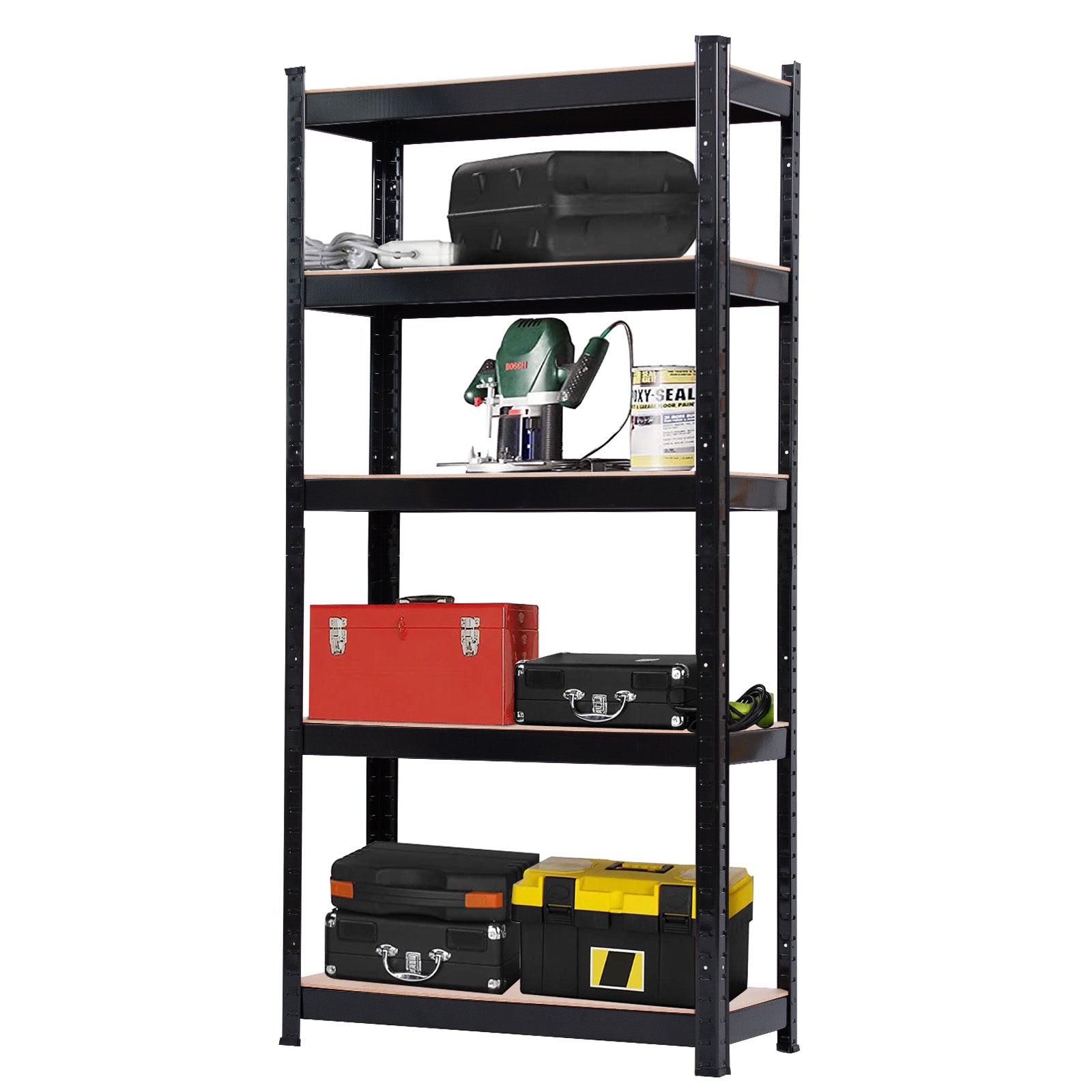 5 Tier Heavy Duty Metal Shelving Rack Unit Garage Storage Shelf Black UK - Torange
