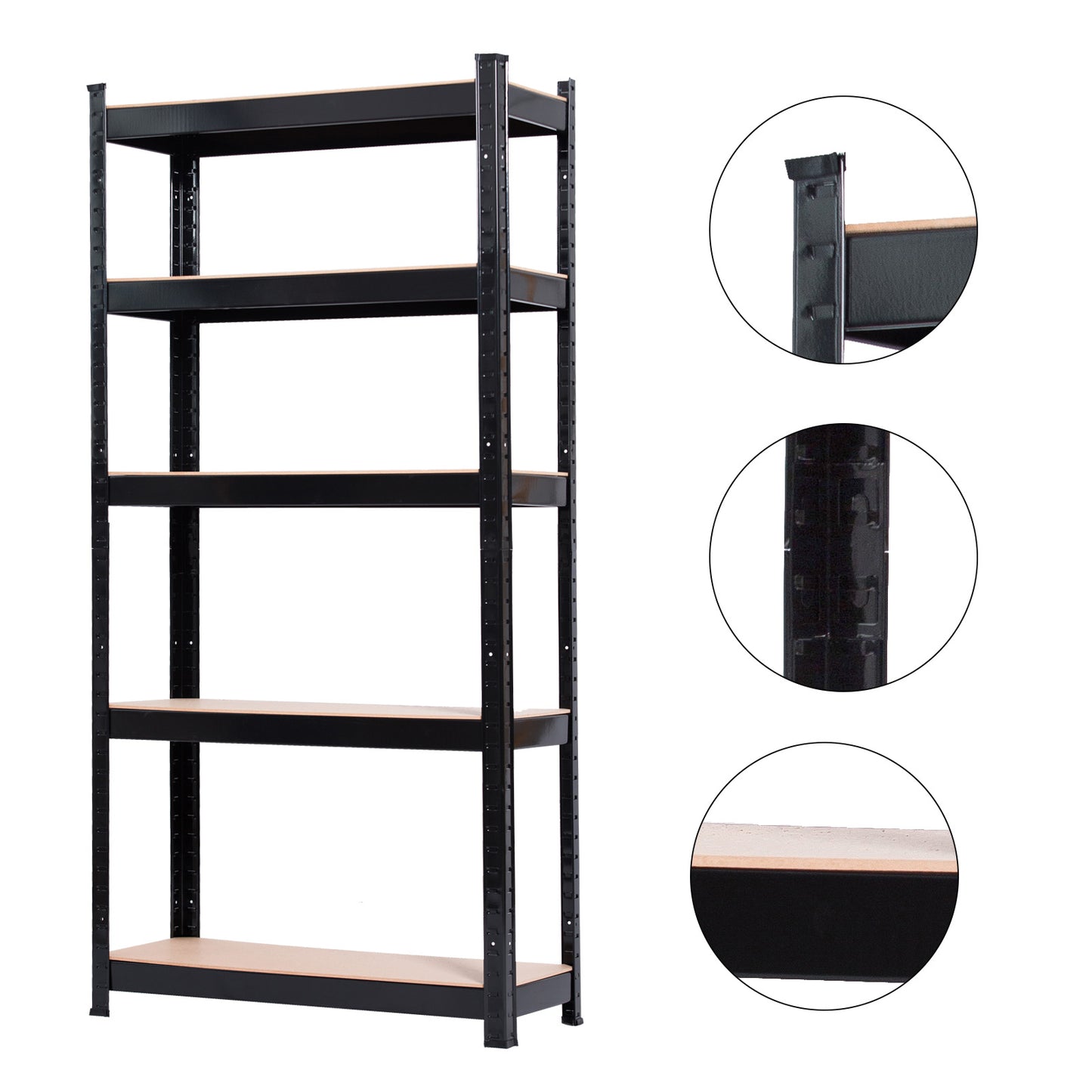 5 Tier Heavy Duty Metal Shelving Rack Unit Garage Storage Shelf Black UK - Torange