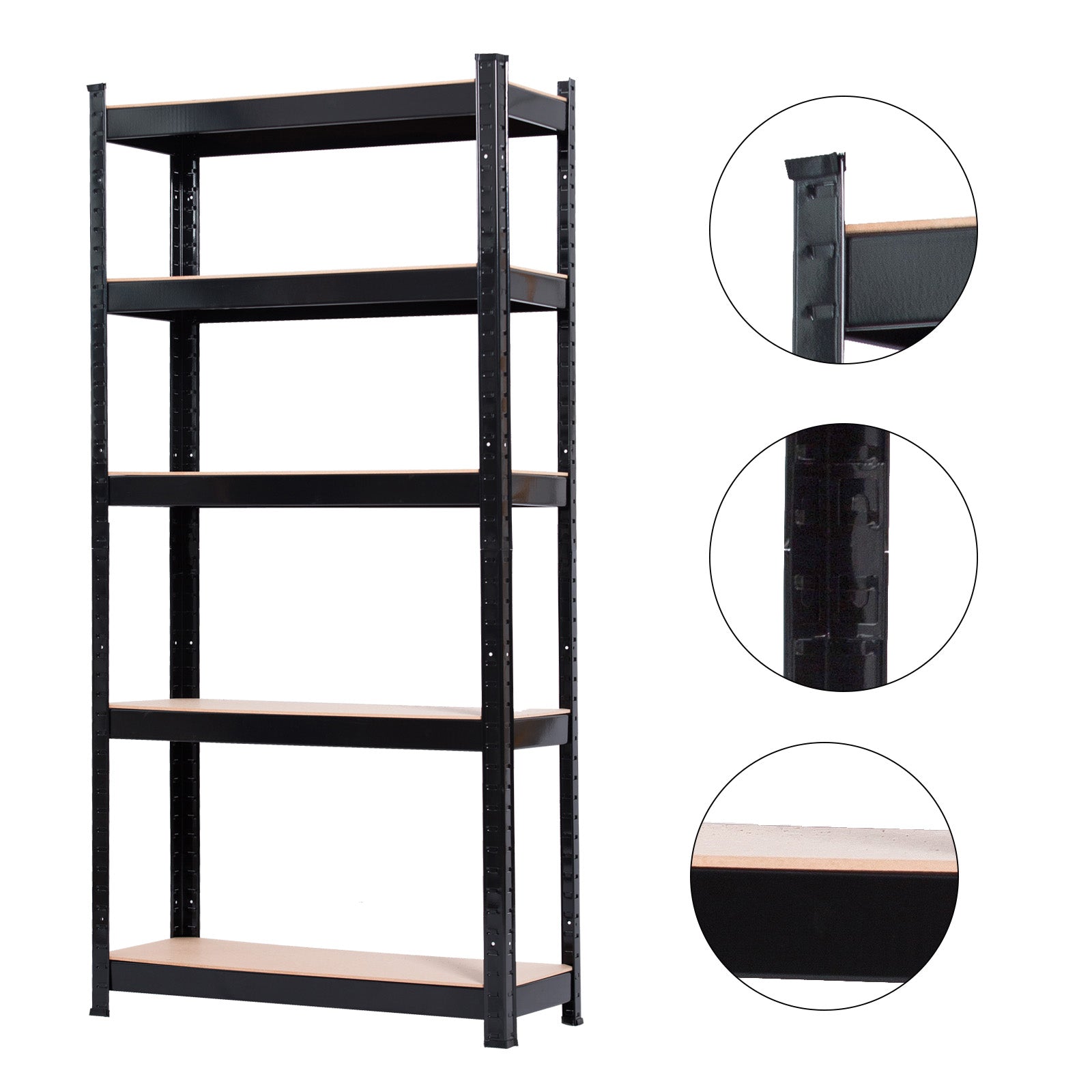 5 Tier Heavy Duty Metal Shelving Rack Unit Garage Storage Shelf Black UK - Torange