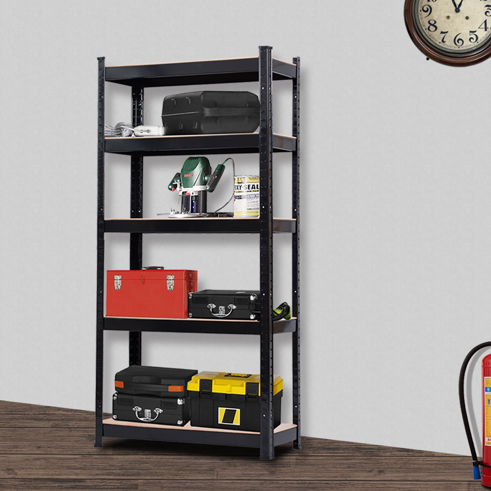 5 Tier Heavy Duty Metal Shelving Rack Unit Garage Storage Shelf Black UK - Torange