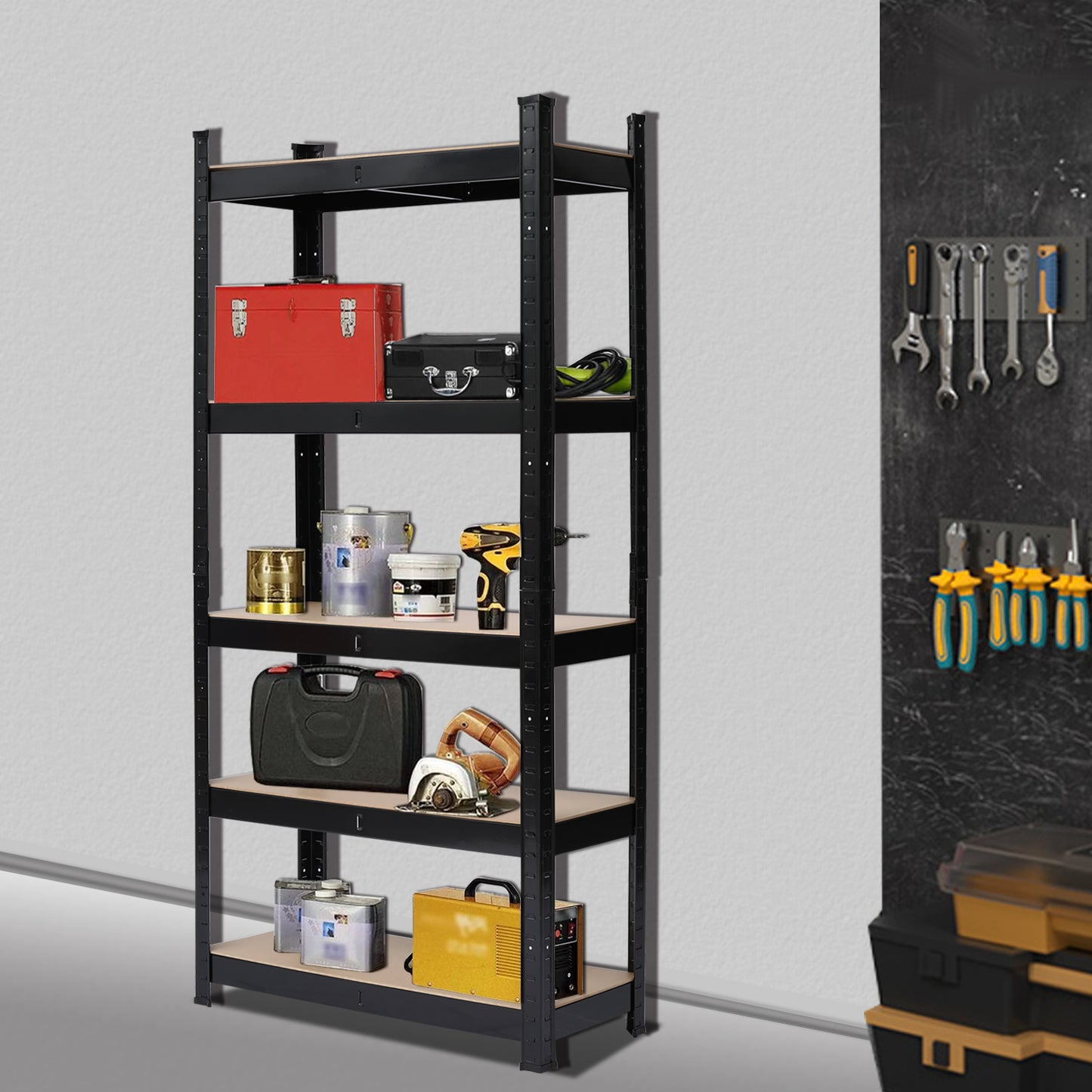 5 Tier Heavy Duty Metal Shelving Rack Unit Garage Storage Shelf Black UK - Torange