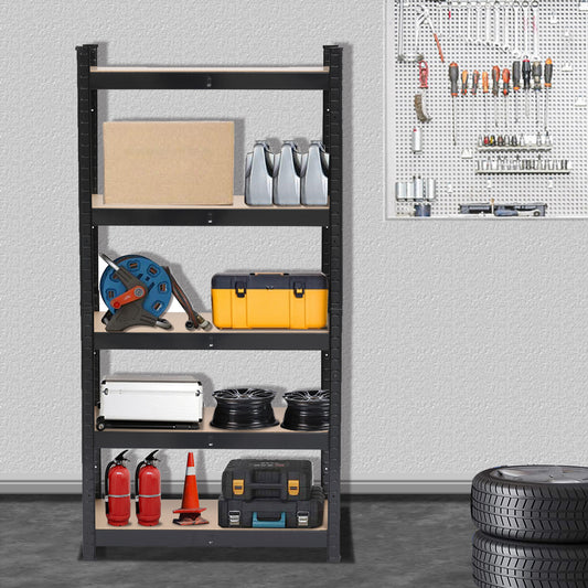 5 Tier Heavy Duty Metal Shelving Rack Unit Garage Storage Shelf Black UK - Torange