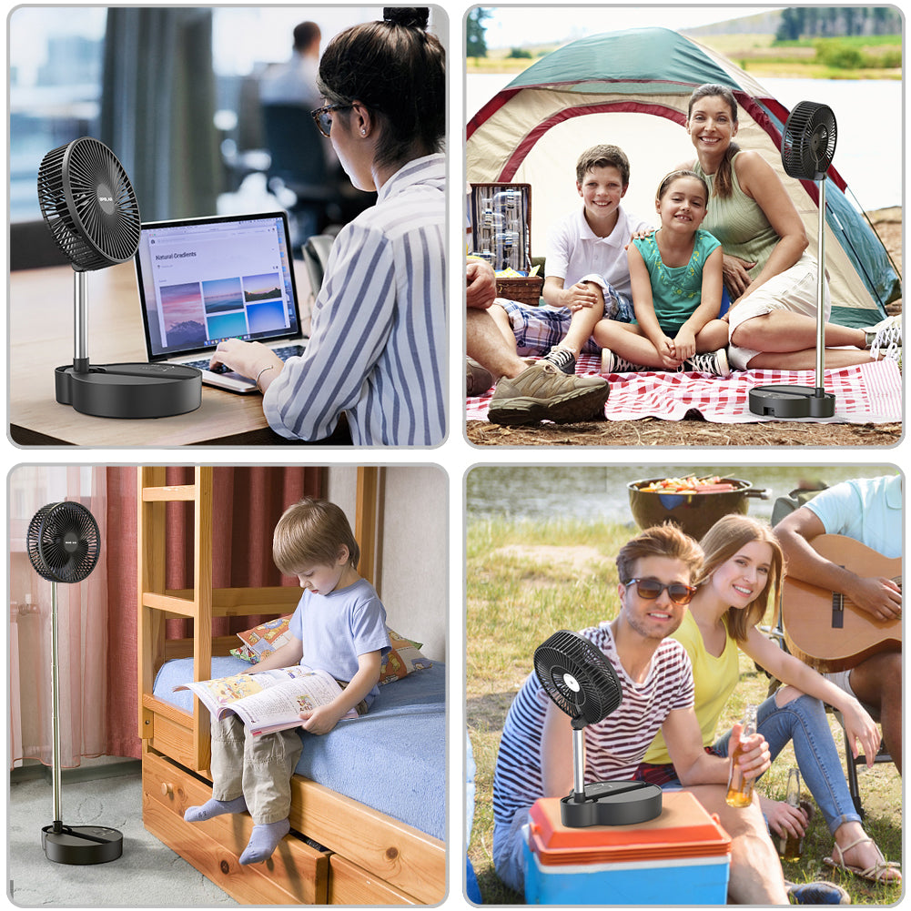 8" Portable Rechargeable Fan, 10000mAh Battery Operated Oscillating Fan, 3 Speeds, Adjustable Height, Foldable Fan, Quiet Small Standing Fan, Powerful USB Desk Fan for Home Office Picnic Camping - Torange