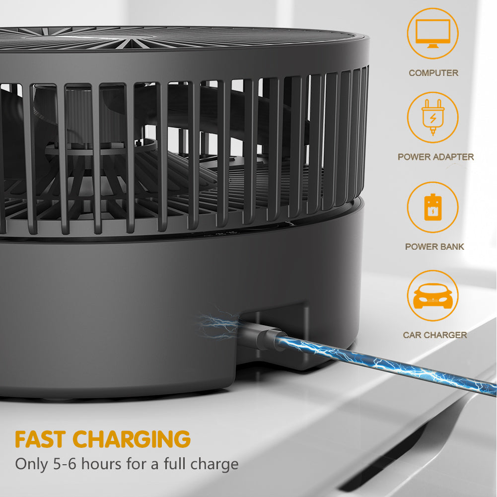 8" Portable Rechargeable Fan, 10000mAh Battery Operated Oscillating Fan, 3 Speeds, Adjustable Height, Foldable Fan, Quiet Small Standing Fan, Powerful USB Desk Fan for Home Office Picnic Camping - Torange