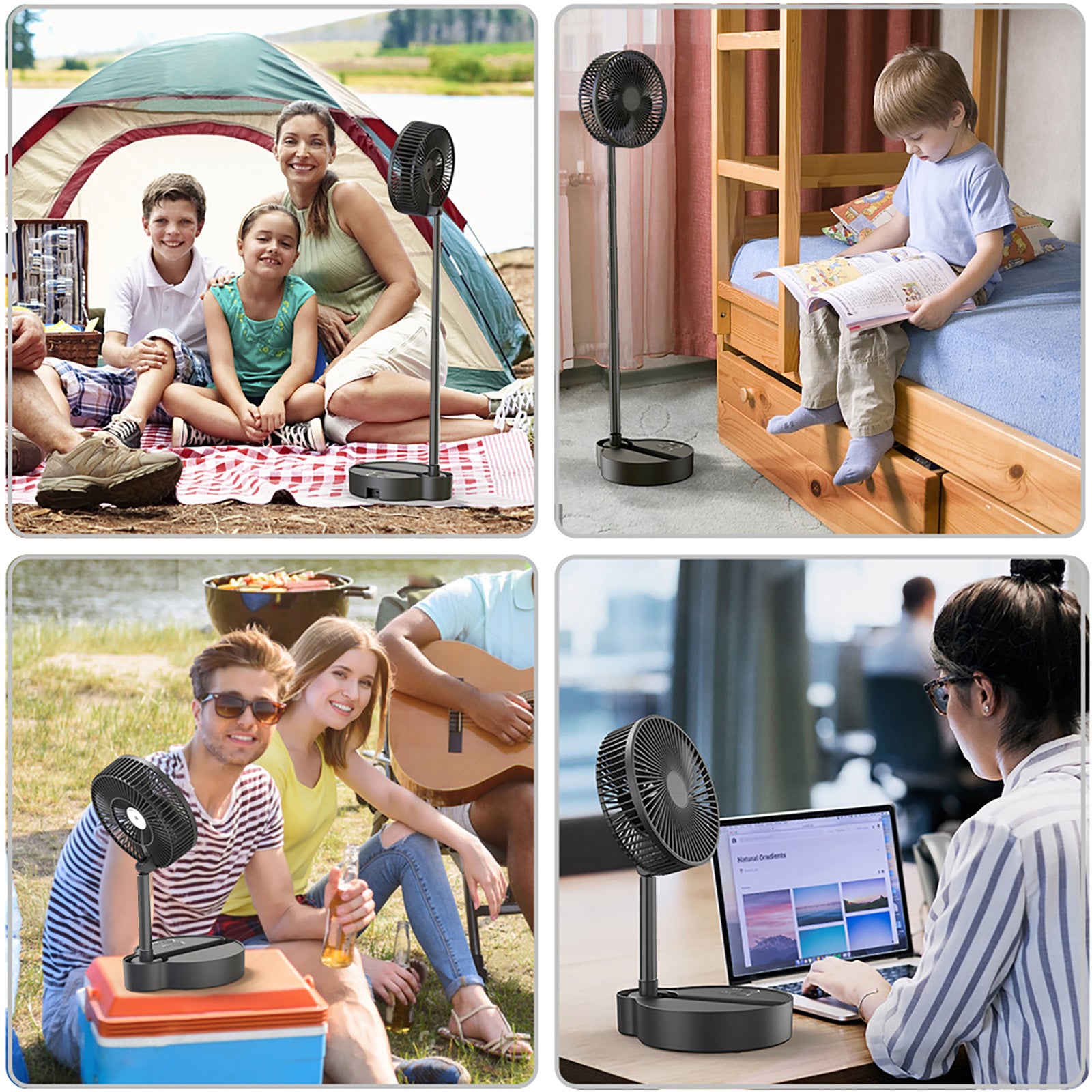 8" Portable Rechargeable Fan, 10000mAh Battery Operated Oscillating Fan, 3 Speeds, Adjustable Height, Foldable Fan, Quiet Small Standing Fan, Powerful USB Desk Fan for Home Office Picnic Camping - Torange