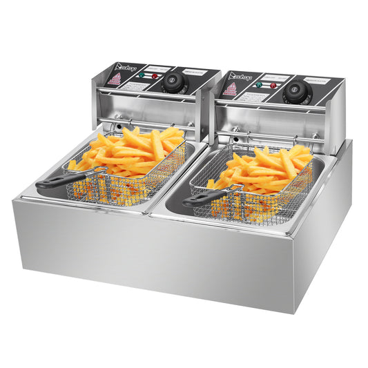 Stainless Steel Double Cylinder Electric Fryer US Plug. 【Replace the old encoding 26280116】EH82 5000W MAX 110V 12.7QT/12L - Torange