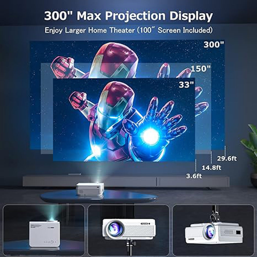 Projector with WiFi and Bluetooth, 5G WiFi Native 1080P Outdoor Projector 10000L Support 4K, Portable Movie Projector with Screen and Max 300", for iOS/Android/Laptop/TV Stick/HDMI/USB/VGA/TF - Torange