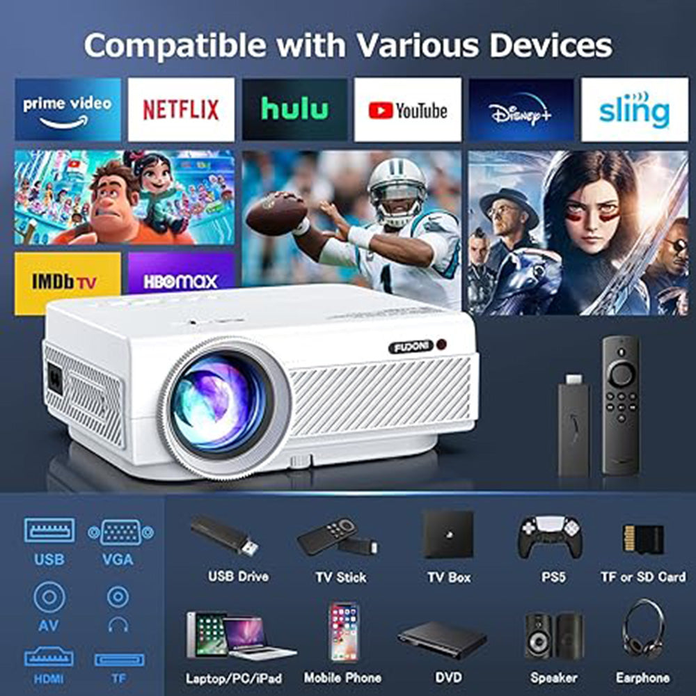 Projector with WiFi and Bluetooth, 5G WiFi Native 1080P Outdoor Projector 10000L Support 4K, Portable Movie Projector with Screen and Max 300", for iOS/Android/Laptop/TV Stick/HDMI/USB/VGA/TF - Torange