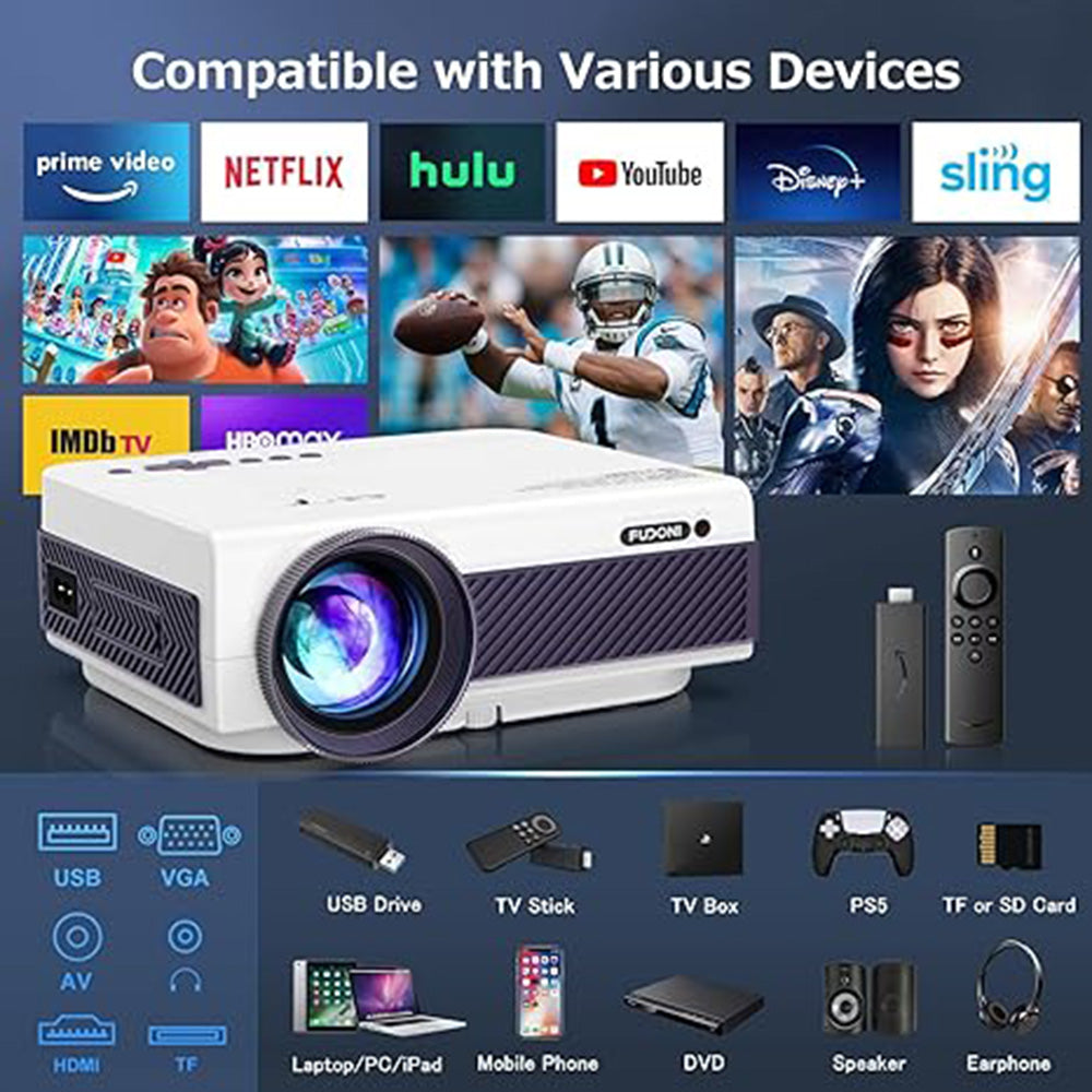 Projector with WiFi and Bluetooth, Native 1080P Outdoor Projector 10000L Support 4K, Portable Movie Projector with Screen and Max 300", Compatible with iOS/Android/Laptop/TV Stick/HDMI/USB/VGA - Torange