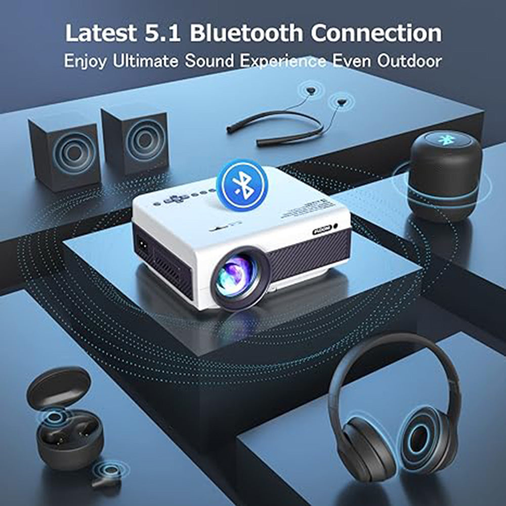 Projector with WiFi and Bluetooth, Native 1080P Outdoor Projector 10000L Support 4K, Portable Movie Projector with Screen and Max 300", Compatible with iOS/Android/Laptop/TV Stick/HDMI/USB/VGA - Torange