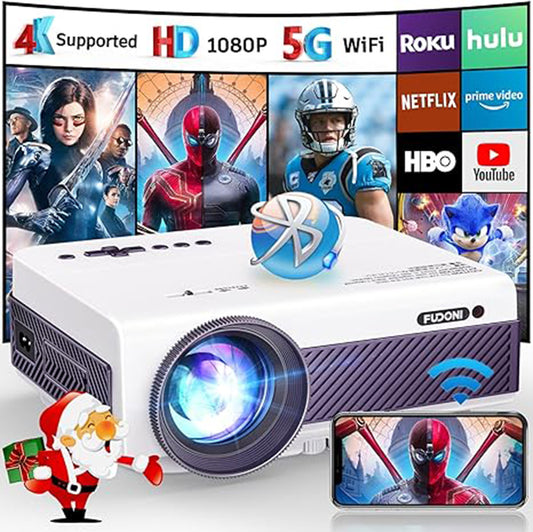 Projector with WiFi and Bluetooth, Native 1080P Outdoor Projector 10000L Support 4K, Portable Movie Projector with Screen and Max 300", Compatible with iOS/Android/Laptop/TV Stick/HDMI/USB/VGA - Torange