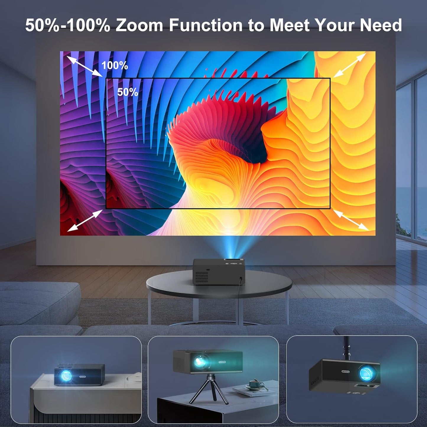Projector with WiFi and Bluetooth, Projector 4K Support Native 1080P Projector, 5G WiFi FUDONI Outdoor Projector with 350 ANSI Max 300" Display, Movie Projector Compatible w/iOS/Android/Win/PS5, Black - Torange