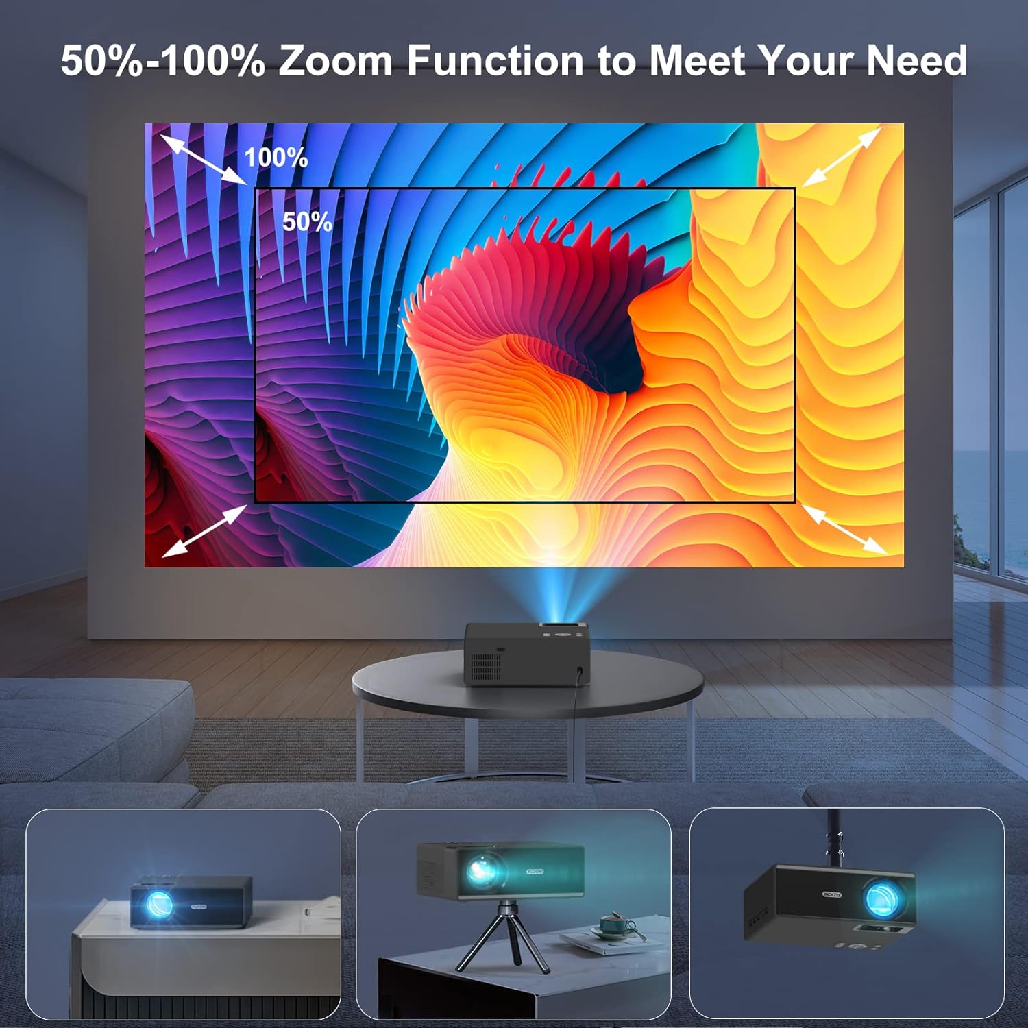Projector with WiFi and Bluetooth, Projector 4K Support Native 1080P Projector, 5G WiFi FUDONI Outdoor Projector with 350 ANSI Max 300" Display, Movie Projector Compatible w/iOS/Android/Win/PS5, Black - Torange
