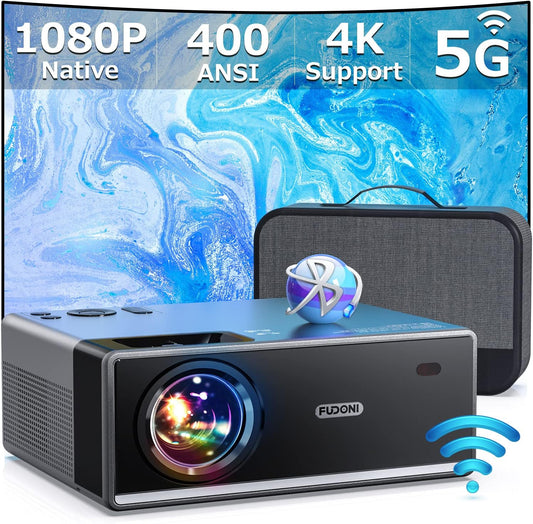 Projector with WiFi and Bluetooth, Projector 4K Support Native 1080P Projector, 5G WiFi FUDONI Outdoor Projector with 350 ANSI Max 300" Display, Movie Projector Compatible w/iOS/Android/Win/PS5, Black - Torange