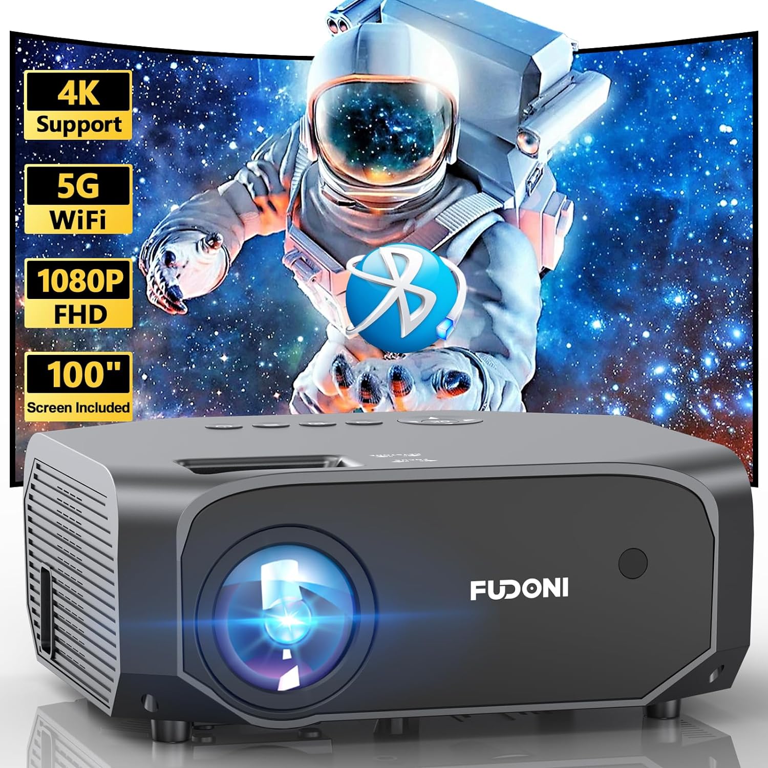 Projector with 5G WiFi and Bluetooth, 10000L Native 1080P Portable Outdoor Video Projector 4K Supported, Home Theater Movie Projector with Screen for Phone/PC/TV Stick/PS5（FBA仓发货，禁售亚马逊） - Torange