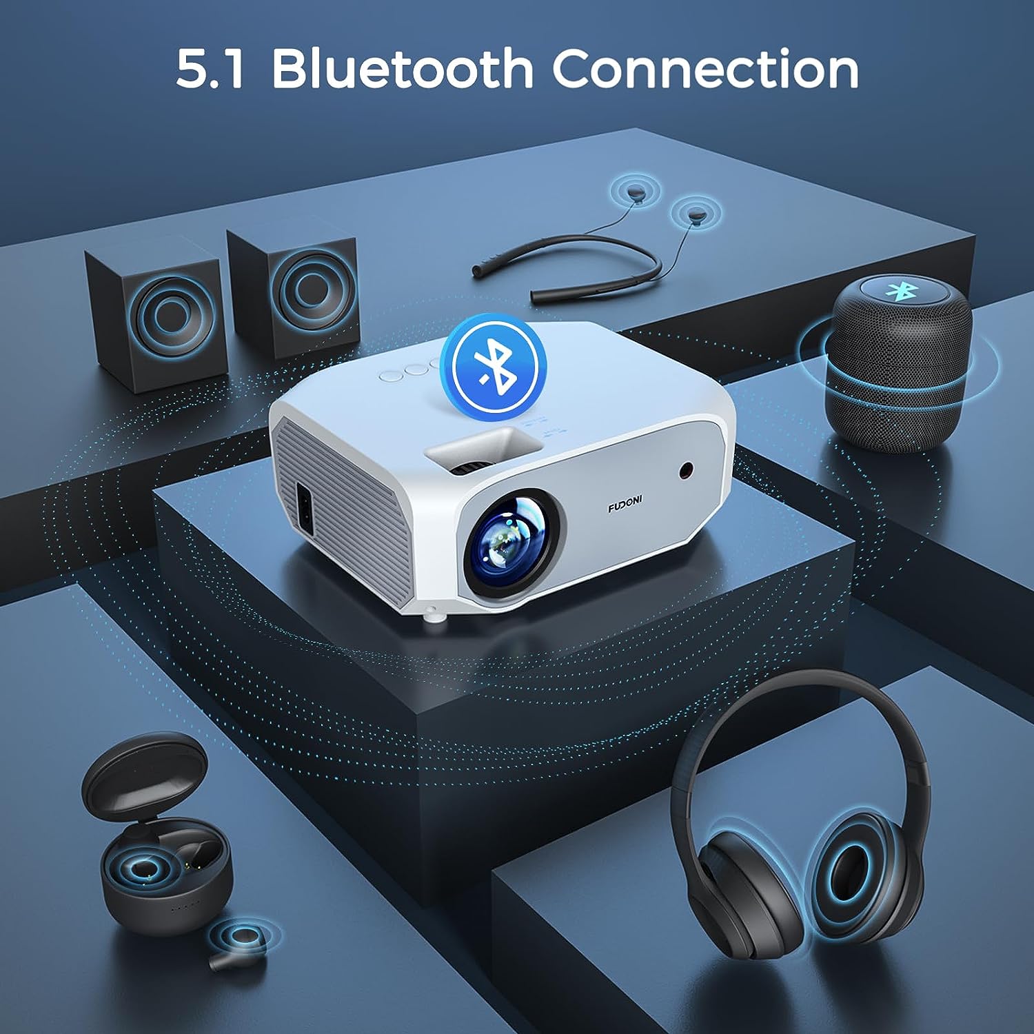Projector with WiFi and Bluetooth - Native 1080P 5G WiFi 4K projector compatible with FUDONI 10000L Portable Outdoor with Screen, Home Theater Projector for iOS/Android/TV Stick/Laptop/HDMI/USB - Torange
