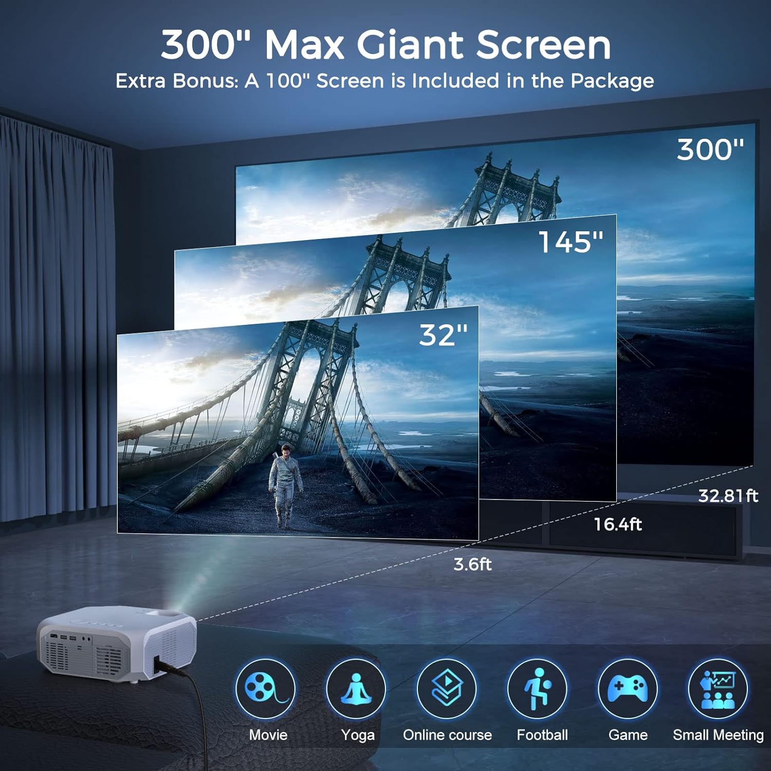 Projector with WiFi and Bluetooth - Native 1080P 5G WiFi 4K projector compatible with FUDONI 10000L Portable Outdoor with Screen, Home Theater Projector for iOS/Android/TV Stick/Laptop/HDMI/USB - Torange