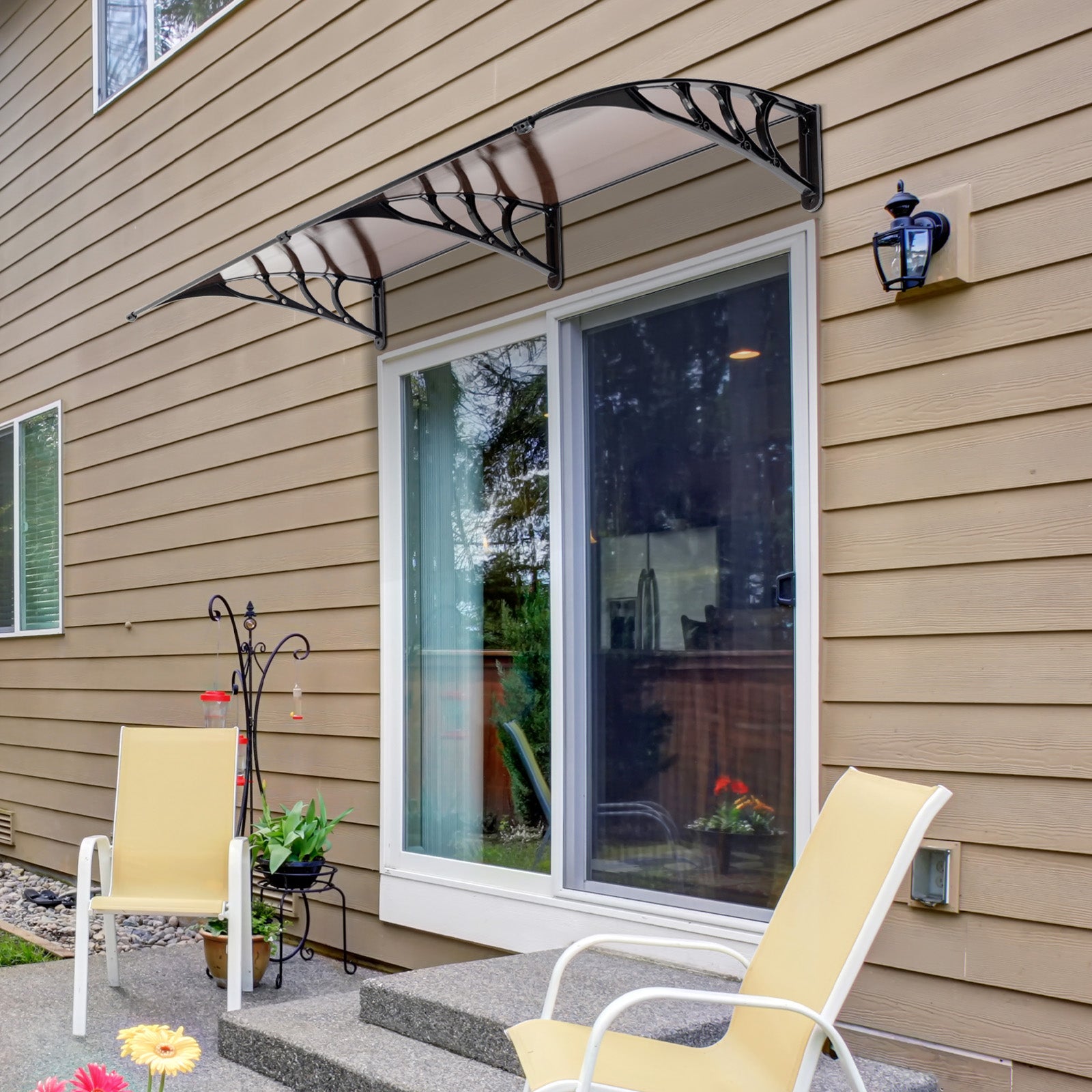 200 x 100 Household Application Door & Window Rain Cover Eaves Canopy Brown & Black Bracket - Torange