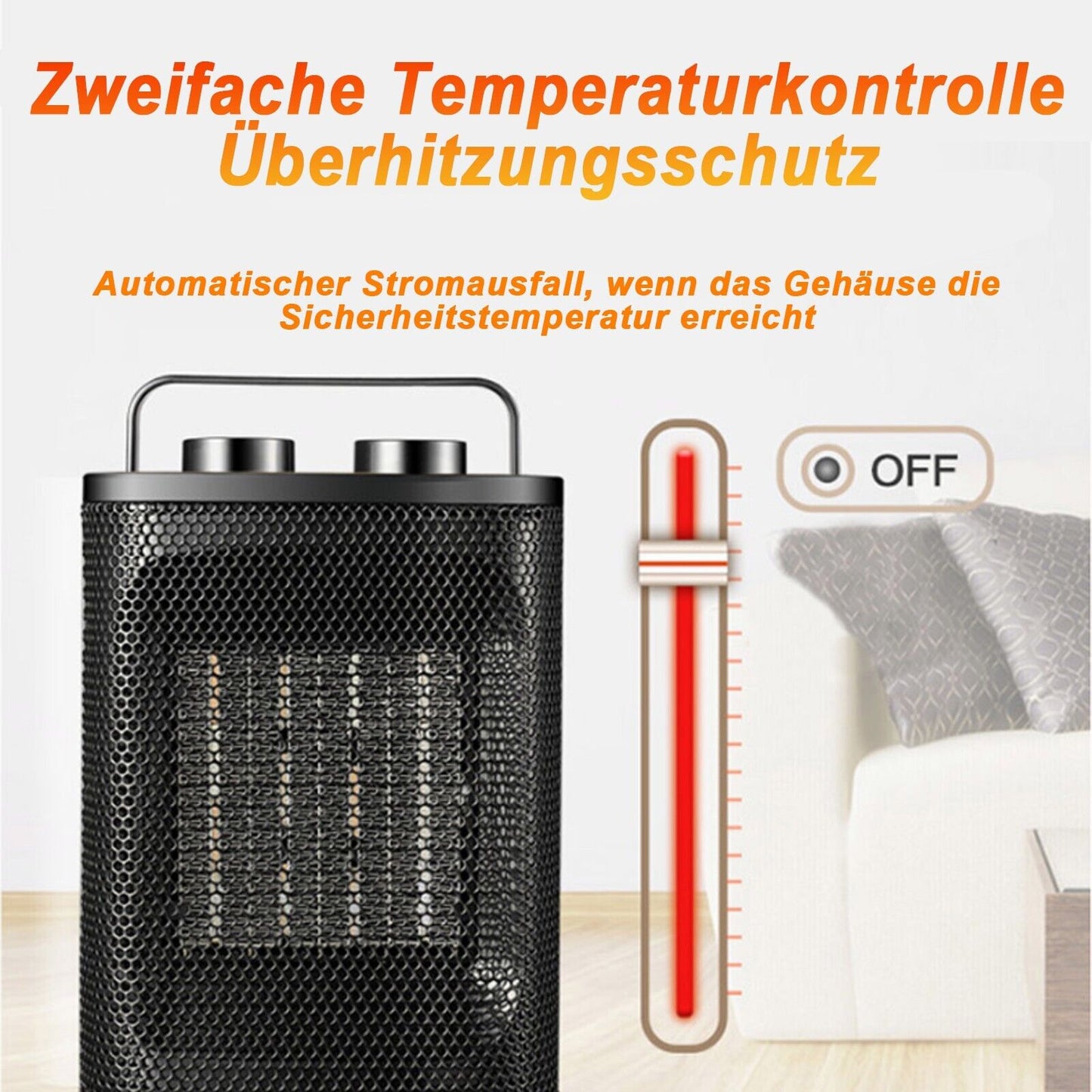 1500W Fan Heater Energy Saving PTC Ceramic Heater 3 Heat Levels, for Living Rooms, Offices, Workshops - Torange