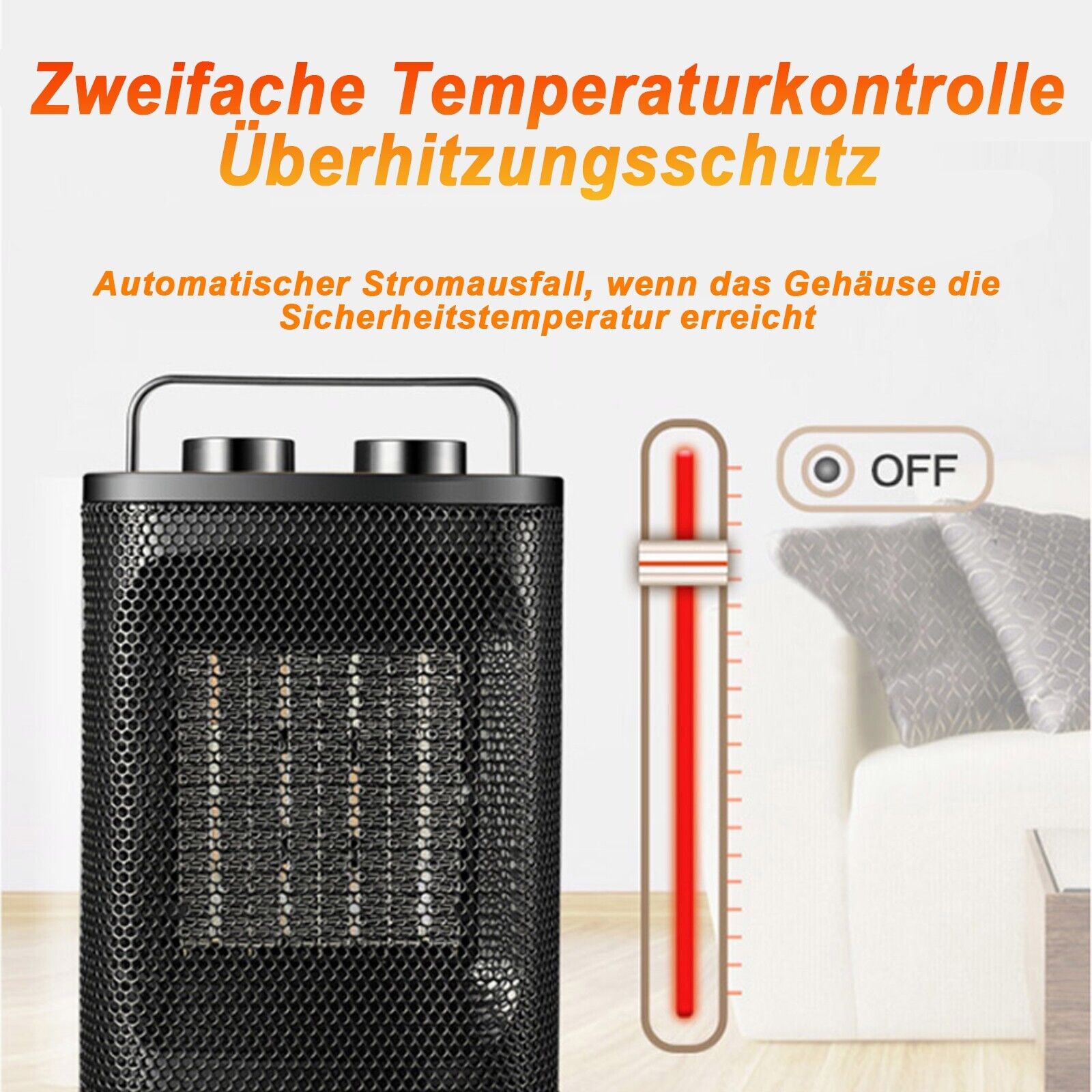 1500W Fan Heater Energy Saving PTC Ceramic Heater 3 Heat Levels, for Living Rooms, Offices, Workshops - Torange