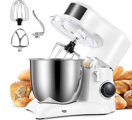 Food Processor Kneading Machine, 10 Speed Settings, with 5.5 Litre Stainless Steel Bowl, Whisk, Whisk, Mixing Bowl, 1300W (White) - Torange