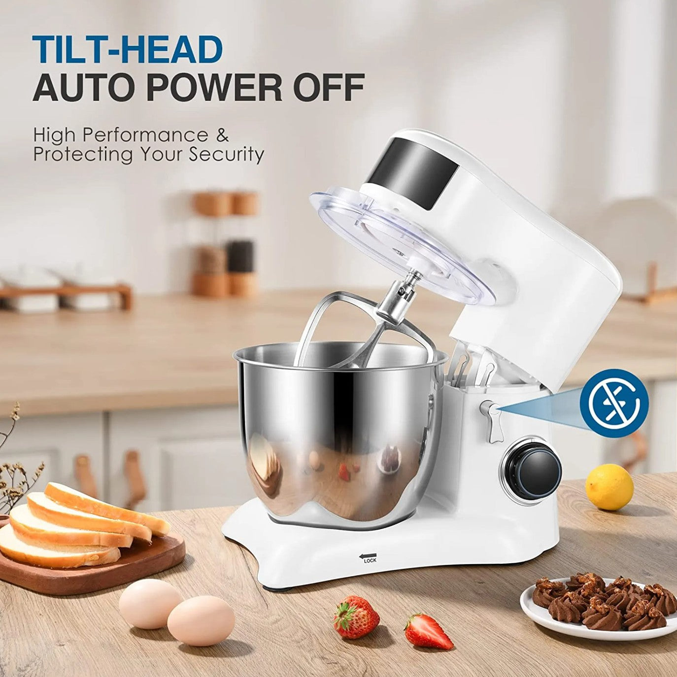 Food Processor Kneading Machine, 10 Speed Settings, with 5.5 Litre Stainless Steel Bowl, Whisk, Whisk, Mixing Bowl, 1300W (White) - Torange