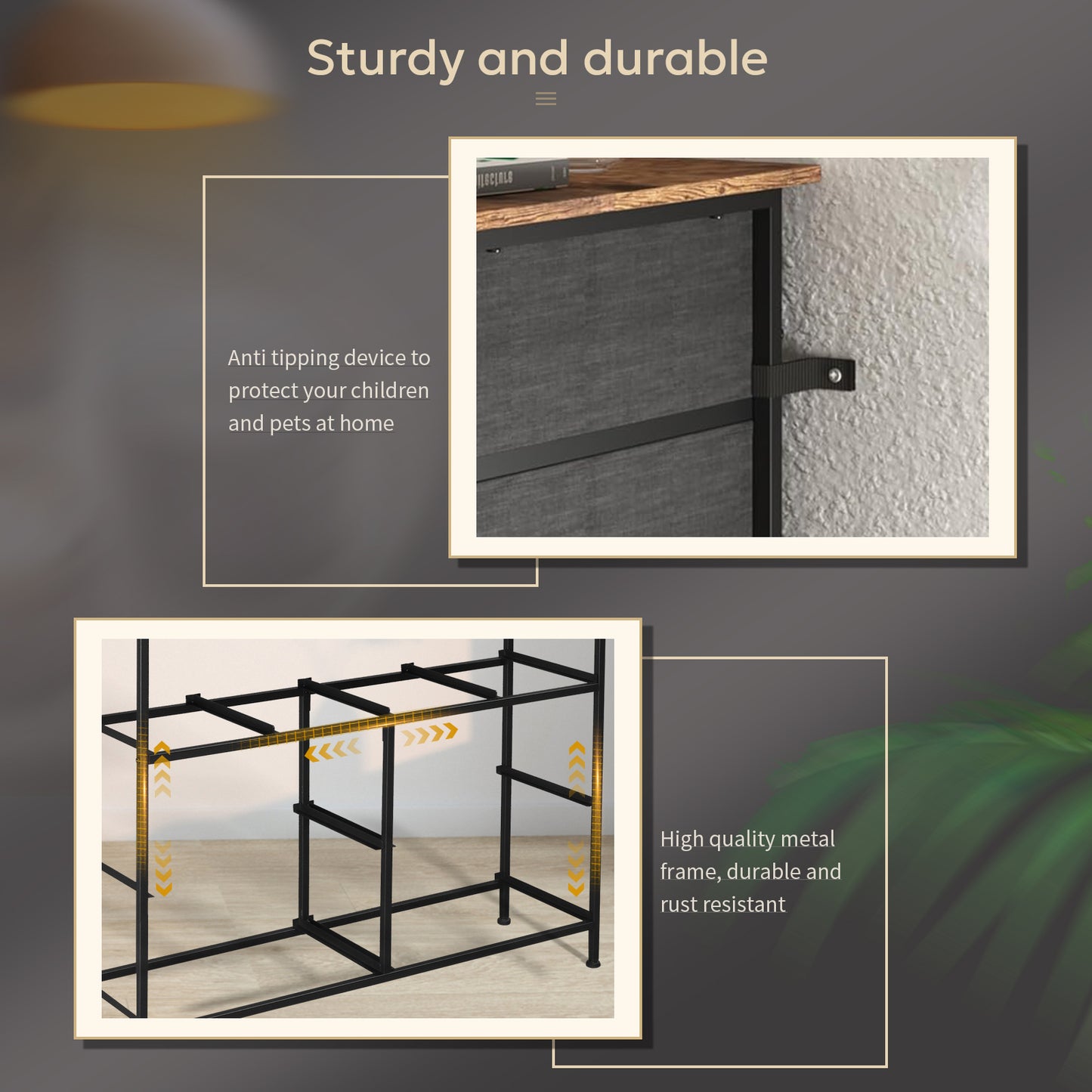 8 drawers, 4 large and 4 small, non-woven storage cabinets, cationic cloth surface + non-woven fabric drawers + particle board + iron frame 100*30*77cm, black wood grain drawer surface - Torange