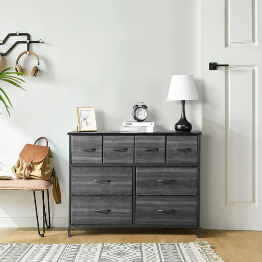 8 drawers, 4 large and 4 small, non-woven storage cabinets, cationic cloth surface + non-woven fabric drawers + particle board + iron frame 100*30*77cm, black wood grain drawer surface - Torange