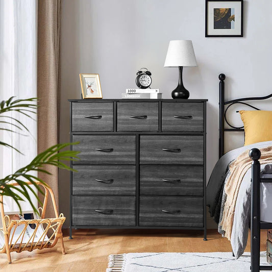 9 drawers, 6 large and 3 small, non-woven storage cabinets, cationic cloth surface + non-woven fabric drawers + particle board + iron frame 100*30*100cm, black wood grain drawer surface - Torange
