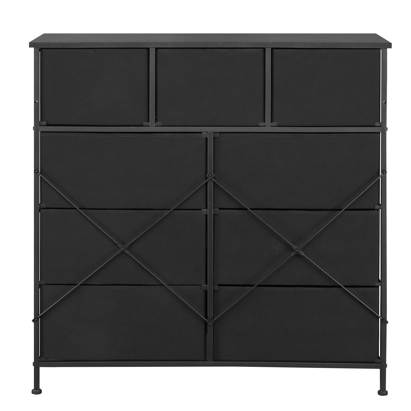 9 drawers, 6 large and 3 small, non-woven storage cabinets, cationic cloth surface + non-woven fabric drawers + particle board + iron frame 100*30*100cm, black wood grain drawer surface - Torange